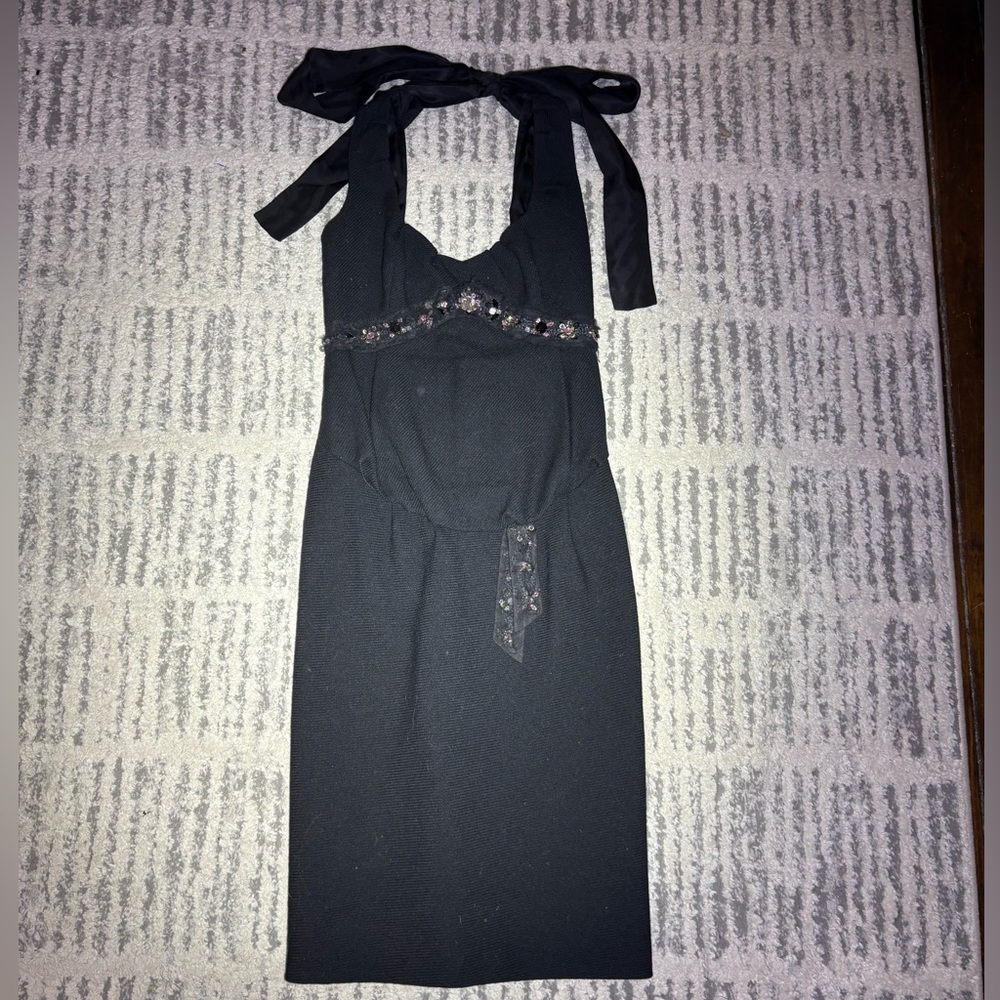 Vintage Louis Vuitton black beaded jewel midi evening dress sexy size 4-6 - Picture 3 of 11